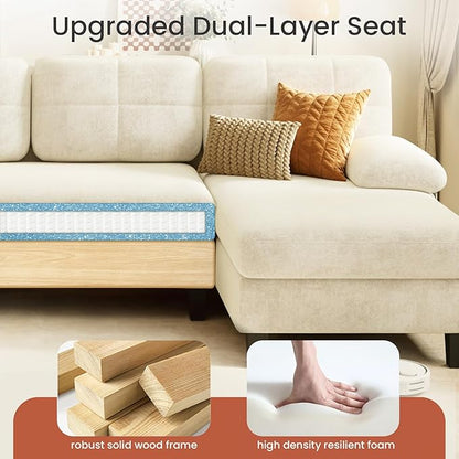 KKL U-Shaped Sectional Couch for Living Room | 112" Sectional Sofa with Double Chaise, Modern Sofa Deep Seat Couches for Living Room, Apartment, Office, Beige