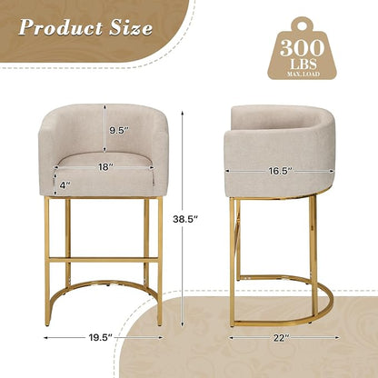 Athena Collection Counter Height Bar Stools Set of 2, 29 Inches Upholstered Barstool Set of 2 with Back and Metal Base, Modern Bar Stool Chairs for Kitchen Island, Dining Room, White