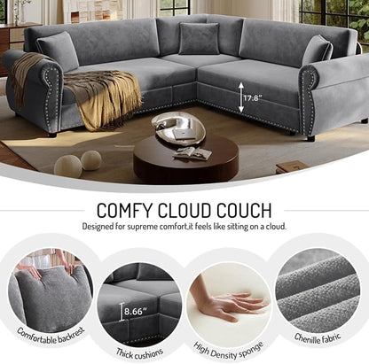 88.2" Sectional Sleeper Sofa with Pull Out Bed - Oversize L-Shaped Convertible Sleeper Couch Bed, Button Tufted Chesterfield Sofa, Chenille Vintage Couches for Living Room(4-Seater, Light Grey)