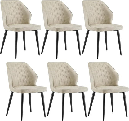 CLIPOP Faux Leather Dining Chairs Set of 6, Leather Dining Chairs, Mid-Century Modern Dining Room Chairs, Upholstered Kitchen Chairs with Metal Legs, Leisure Chair for Guest Reception Room - Beige