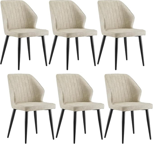 CLIPOP Faux Leather Dining Chairs Set of 6, Leather Dining Chairs, Mid-Century Modern Dining Room Chairs, Upholstered Kitchen Chairs with Metal Legs, Leisure Chair for Guest Reception Room - Beige