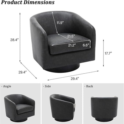 Swivel Barrel Accent Chair, Modern Round Faux Leather Arm Chair for Living Room, Bedroom, Comfy Club Reading Chairs for Adults(Faux Leather, Black Grey, Set of 2)