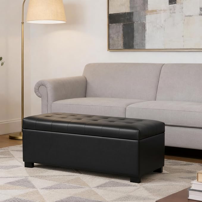 HomePop 46" Tufted Storage Bench - Classic Black