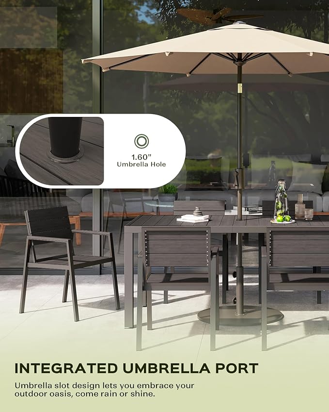 Vexwalx 5-Piece Outdoor Dining Set, Aluminum Dining Table Set for 4, Patio Table and Chairs Set with Umbrella Hole, All Weather HDPS Outdoor Table and Chairs for 4 (Charcoal)