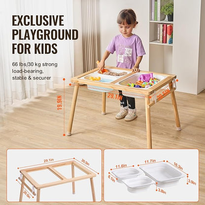 VEVOR Sensory Table for Toddlers, Activity with 3 Foldable Storage Bins, Paper Roll Holder, Indoor/Outdoor Play Sand and Water, Wooden Drawing Table, Gift for Boys Girls