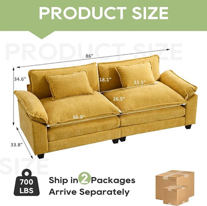 Oprisen 86" Modular Sectional Sofa, Comfy Cloud Couch Sectional Sofa, Chenille Sofa Sleeper Deep Seat Sofa with Throw Pillows for Living Room (Yellow, 86"- Loveseat)