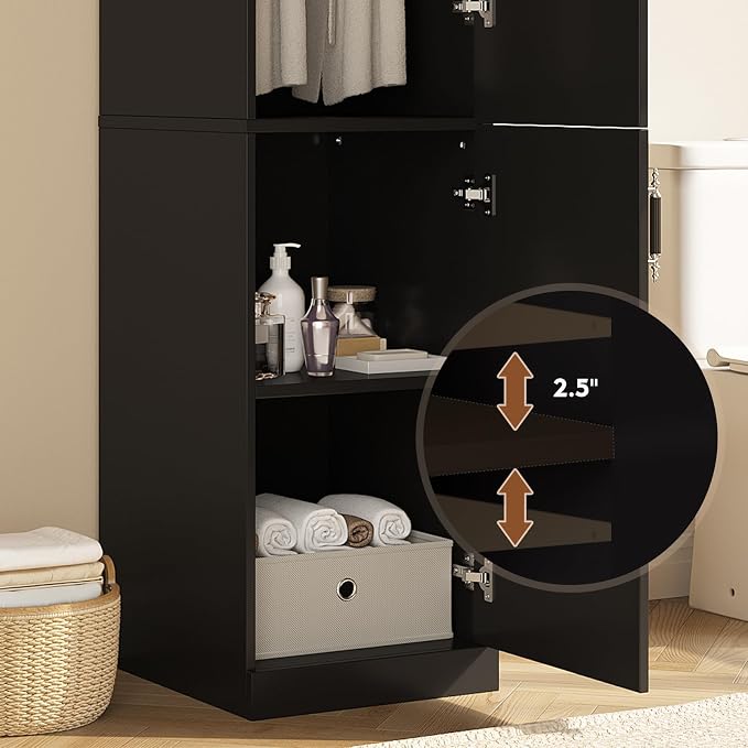MEISSALIVVE Armoire Wardrobe Closet with 2 Door & Shelves, 74.8" Large Wardrobe Cabinet with Hanging Rod, Freestanding Modern Bedroom Armoire Storage Cabinet, Black