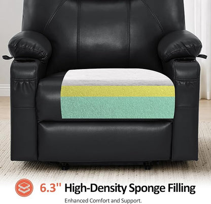 MCombo Power Lift Recliner Chair for Elderly R7042(Black, Small-Wide) | Heat and Massage, Breathable Faux Leather, USB& Type C Charging Port, FSC Certified