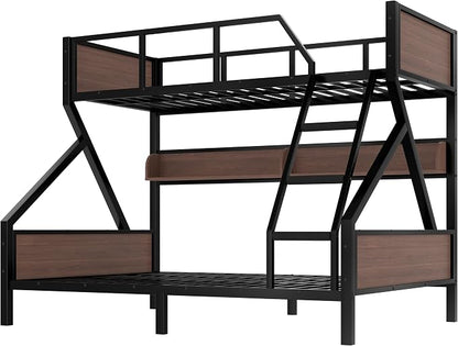 Bellemave Bunk Bed Twin XL Over Queen with LED, Heavy Duty Metal Bunk BedFrame with Storage Shelves and Lights, Black
