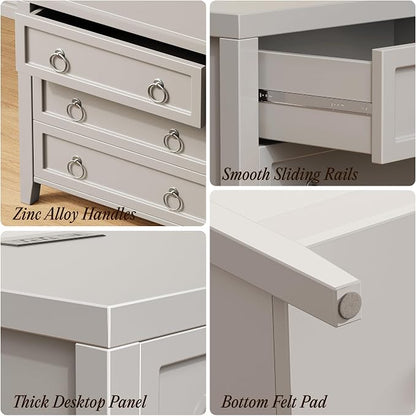 Huuger Paint Night Stand with Charger Station and USB-C Port, 3 Drawer Nightstands Set of 2, Larger Wider Bedside Table, Modern End Table, for Bedroom, Grey Nightstand