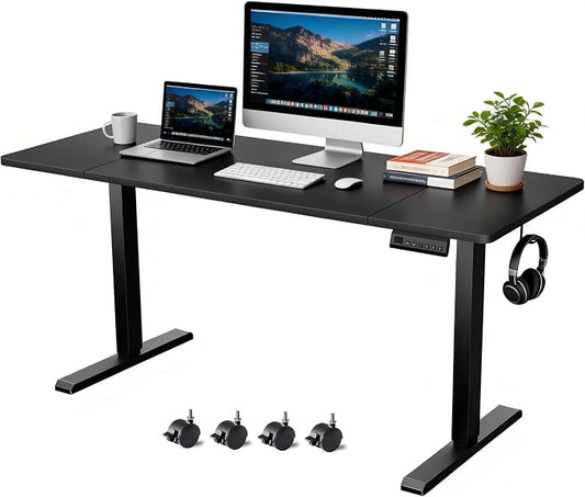 Standing Desk with Splice Board Adjustable Height- 63 inch Mobile Stand up Desk with Wheels, Portable Sit Stand Desks Electric with Lockable Casters