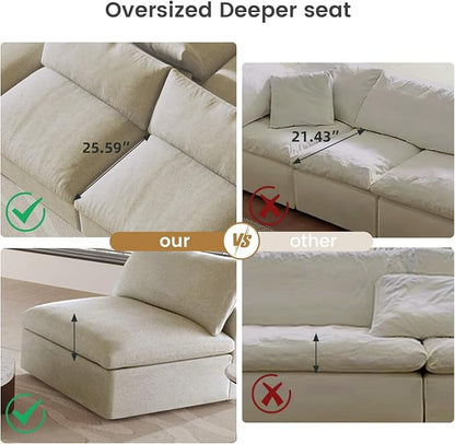 Cloud Modular Sectional Sofa Couch, Oversized Couch 8 Seater, 160.6" U Shaped Convertible Couches with Storage Ottoman for Living Room, Sofa Covers Washable&Replaceable (Khkai)