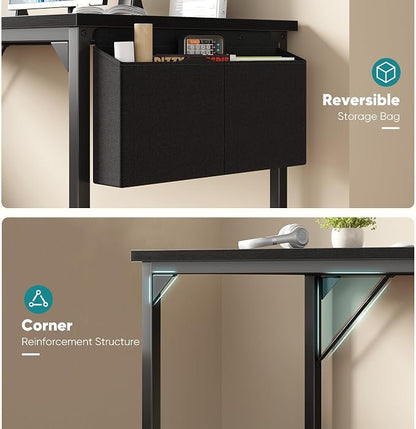 OLIXIS Computer Desk, 63 Inch Home Office Desks for Small Spaces, Writing Craft Study Gaming Table for Bedroom, Modern Computer Workstation with Storage Bag, Black