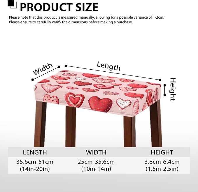 Pink Bar Stool Covers Mothers Day Heart Bar Stool Cover Rectangle Set of 2 Stretch Vanity Chair Cover for Living Room Kitchen Counter Foot Bench Covers Rectangular