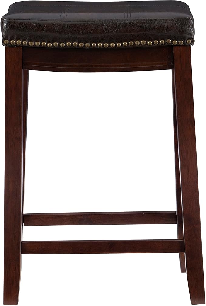 Linon Home Décor Kingston Backless Linon Claridge Stool, Counter Height, Brown Patch Counter, 12.75"D x 18.25"W x 26.75"H