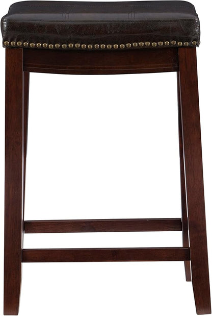 Linon Home Décor Kingston Backless Linon Claridge Stool, Counter Height, Brown Patch Counter, 12.75"D x 18.25"W x 26.75"H