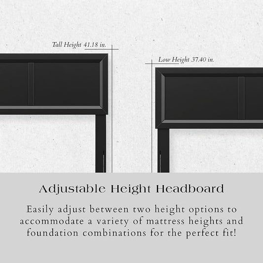 AFI, Sophia Adjustable Modern Twin Wood Headboard, Black