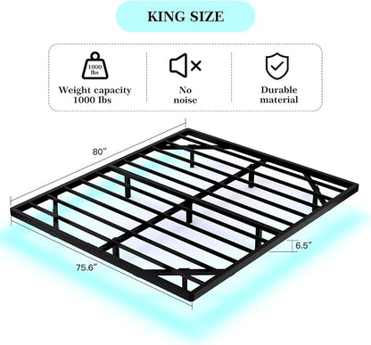 Awesofurni Floating Bed Frame King Size, King Bed Frame with Smart LED Lights, Heavy Duty Modern Metal Platform Bed No Box Spring Needed - Easy Assembly and Noise Free