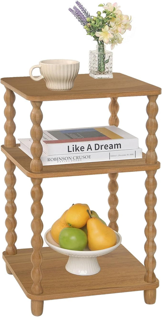 Fultyle End Table, Small Side Table with 3 Tier Open Shelf, Modern Night Stand Accent Table for Small Spaces, Living Room and Office (Caramel Tan)