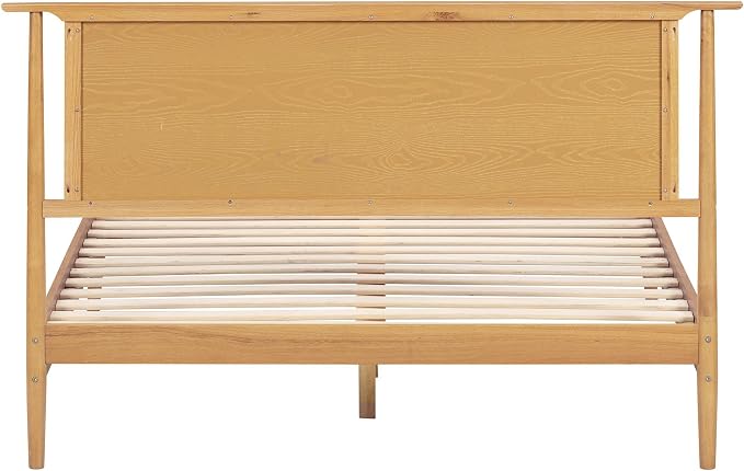 NTC Ruby Wooden Bed Frame with Headboard and Natural Rattan, Solid Oak/Rubber Wood Foundation with Silent Slats, 1000 Lb Capacity, Effortless Assembly (Natural Cane - Rustic Oak, Queen)