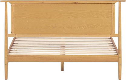 NTC Ruby Wooden Bed Frame with Headboard and Natural Rattan, Solid Oak/Rubber Wood Foundation with Silent Slats, 1000 Lb Capacity, Effortless Assembly (Natural Cane - Rustic Oak, Queen)