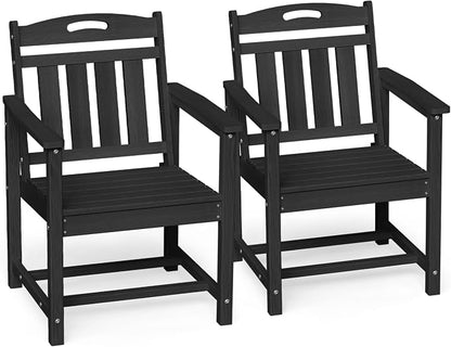Ciokea HDPE Outdoor Patio Dining Chairs Set of 2, All-Weather Porch Chair with Wide Seat, Durable Outdoor Furniture for Backyard, Garden, Lawn & Poolside, Black