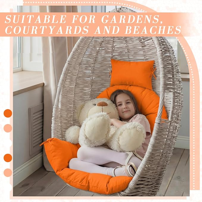 Tudomro Orange Waterproof Egg Chair Cushion with Pillow Filling 2.58 kg Replacement Rocking Wicker Chair Cushion 48" x 32" High Back Hanging Swing Hammock Pad Thicken for Outdoor Patio Garden
