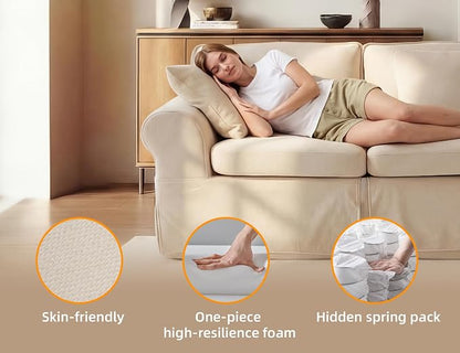 Mistpeople Modern Loveseat Sofa Couch, Upholstered Comfy Sofa with Pillows & Armrests, Deep Seating Couch with Removable Cover for Living Room Bedroom Apartment Office Small Spaces, Beige 3 Seats