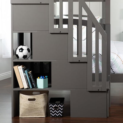 AFI, Westbrook Staircase Bunk Bed Twin Over Full, Grey