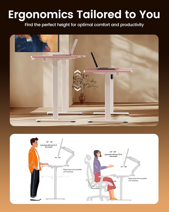 ErGear Height Adjustable Electric Standing Desk, 55 x 28 Inches Sit Stand up Desk, Memory Computer Home Office Desk, Pink