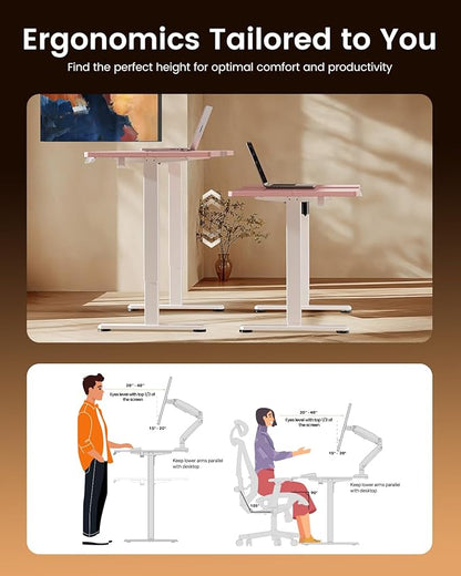 ErGear Height Adjustable Electric Standing Desk, 55 x 28 Inches Sit Stand up Desk, Memory Computer Home Office Desk, Pink