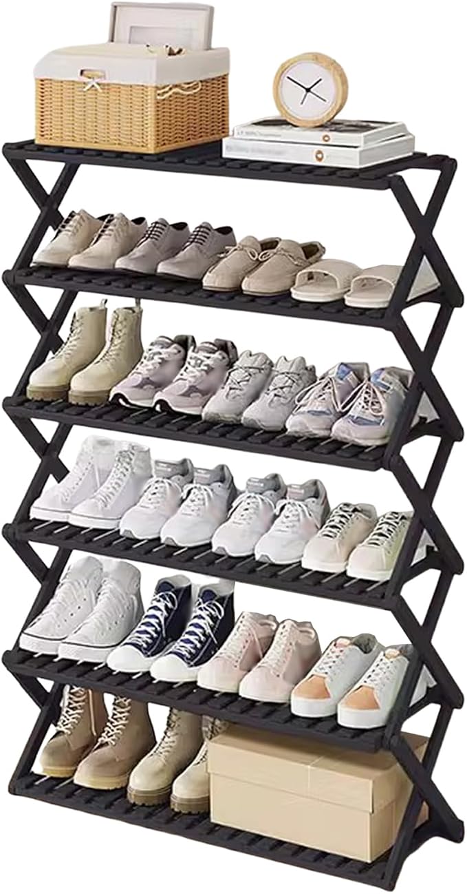 Bamboo Multilayer Foldable Tall Shoe Rack Boots Organizer Storage Sturdy Narrow Shoe Shelf for Entryway, Closet, Porch, Dorm, Living Room, Bedroom