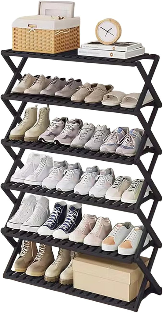 Bamboo Multilayer Foldable Tall Shoe Rack Boots Organizer Storage Sturdy Narrow Shoe Shelf for Entryway, Closet, Porch, Dorm, Living Room, Bedroom