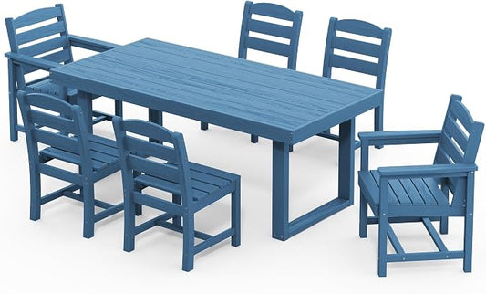 SERWALL HDPE Outdoor Dining Set for 6, 67'' Patio Table and Chairs Set | with Armless Seat