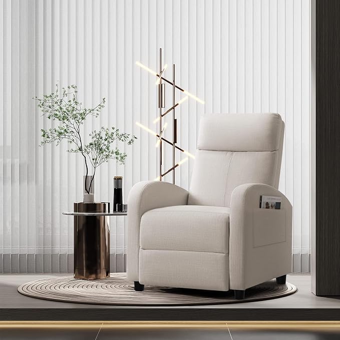 JUMMICO Recliner Chair Adjustable Home Theater Single Recliner Sofa Furniture with Thick Seat Cushion and Backrest Modern Living Room Recliners (Fabric, Beige)