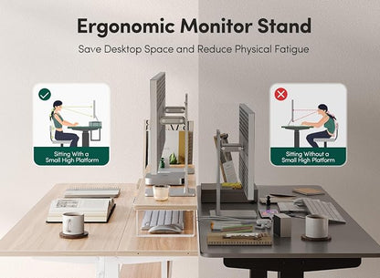 CubiCubi 55" Electric Standing Desk with Under Desk Shelves, Sit Stand Rising Computer Desk with Monitor Shelf, Home Office Desks with Hooks, Adjustable Height Stand Up Workstation Table, Light Walnut