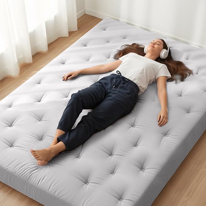 ZonLi Japanese Floor Futon Mattress Full Size 75"x 54", 100% Cotton Cover 6'' Thicken Tatami Mattress, Foldable Sleeping Pad, Portable Dormitory Tatami Mat, Roll Up Floor Lounger Bed for Adult