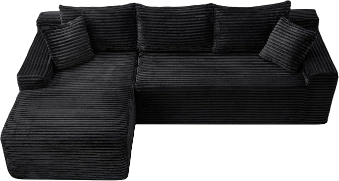 95" L-Shaped Cloud Sectional Couch, Left Facing Modular Compressed Boneless Sectional Sofa with Chaise Lounge, Plush Corduroy Boneless Corner Sofa for Living Room