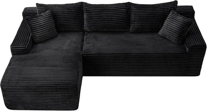 95" L-Shaped Cloud Sectional Couch, Left Facing Modular Compressed Boneless Sectional Sofa with Chaise Lounge, Plush Corduroy Boneless Corner Sofa for Living Room