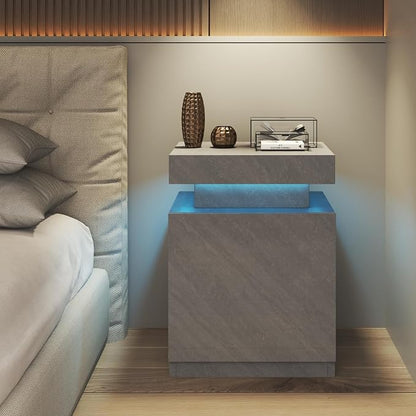 MXV Nightstand Set of 2 with LED Lights,Night Stand with Storage Cabinet for Bedroom,Bedside Table with LED (Grey, 24IN Tall)