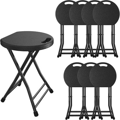 Folding Stool, 18 Inch Foldable Stool with Handle & Steel Frame, Pack of 8 Folding Bar Stools, 440lbs Sturdy Foldable Lightweight Metal Chair for Camping, Indoor and Outdoor, Black