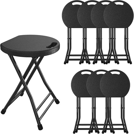 Folding Stool, 18 Inch Foldable Stool with Handle & Steel Frame, Pack of 8 Folding Bar Stools, 440lbs Sturdy Foldable Lightweight Metal Chair for Camping, Indoor and Outdoor, Black
