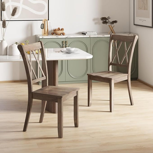 SIMOE Set of 2 Dining Chairs, Mid-Century Modern Farmhouse Style Wooden Chairs with Rubber Wood Frame, Ergonomic High Backrest for Dining Room, Kitchen, Living Room (Brown)