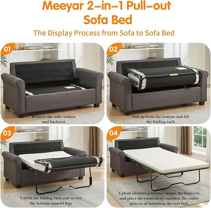 57 inches Loveseat Sleeper Sofa, 2-in-1 Pull-Out Couch Bed with High-Density Sponge Mattress for Small Apartment, Living Room, Guest Room,Grey