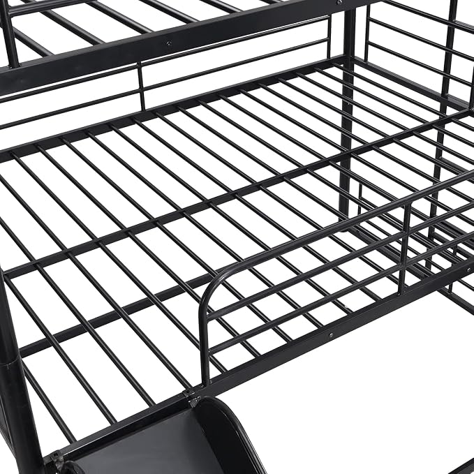 Triple Bunk Bed with Slide, Full Over Full Over Full Metal Bunk Bed with Guardrail and Ladder, Heavy Duty Triple Bed Frame for 3 Teenagers/Adults, No Box Spring Needed,Easy Assembly