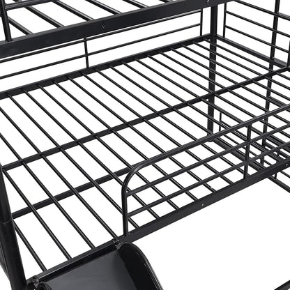 Triple Bunk Bed with Slide, Full Over Full Over Full Metal Bunk Bed with Guardrail and Ladder, Heavy Duty Triple Bed Frame for 3 Teenagers/Adults, No Box Spring Needed,Easy Assembly