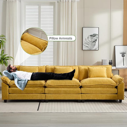 Oprisen 120" Modular Sectional Sofa, Comfy Cloud Couch Sectional Sofa, Chenille Sofa Sleeper Deep Seat Sofa with Throw Pillows for Living Room (Yellow, 120"- 3 Seater)