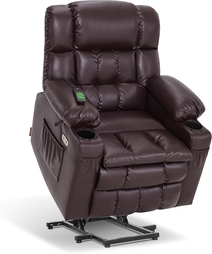 MCombo Small Dual Motor Power Lift Recliner Chair for Petite Elderly, Zero Gravity Lift Chair with Heat and Massage, Infinite Position, USB Ports,Faux Leather 7893 (Dark Brown, Small)