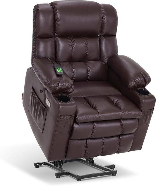 MCombo Small Dual Motor Power Lift Recliner Chair for Petite Elderly, Zero Gravity Lift Chair with Heat and Massage, Infinite Position, USB Ports,Faux Leather 7893 (Dark Brown, Small)