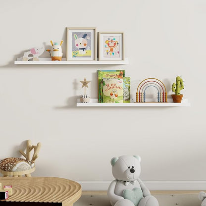 Dreamland Picture Ledge Shelf for Wall, Floating Shelves Set of 2, 36 Inch Long Floating Shelves with Lip for Living Room, Bedroom, Bathroom, Kitchen, White